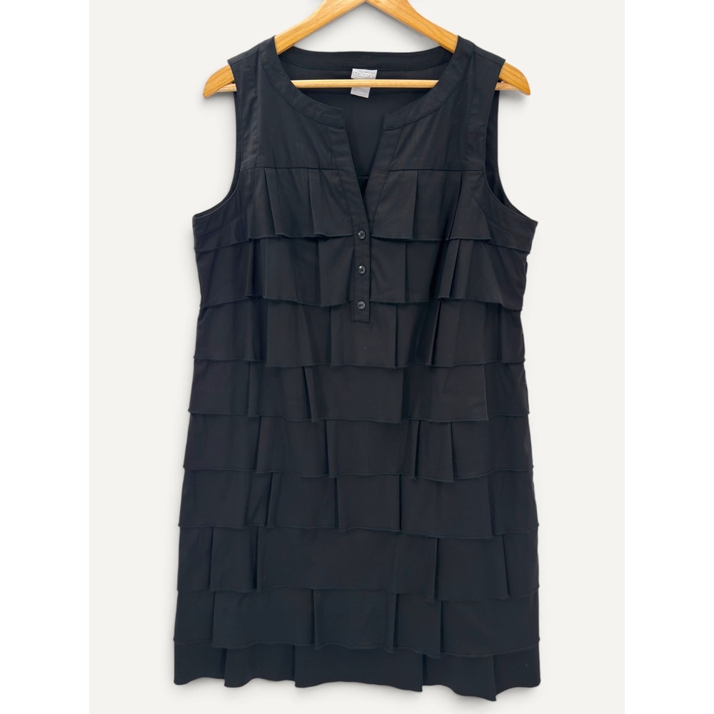 Chico's Size 1.5 US 10 Black Cotton Blend Tiered Ruffle Sleeveless Dress Office